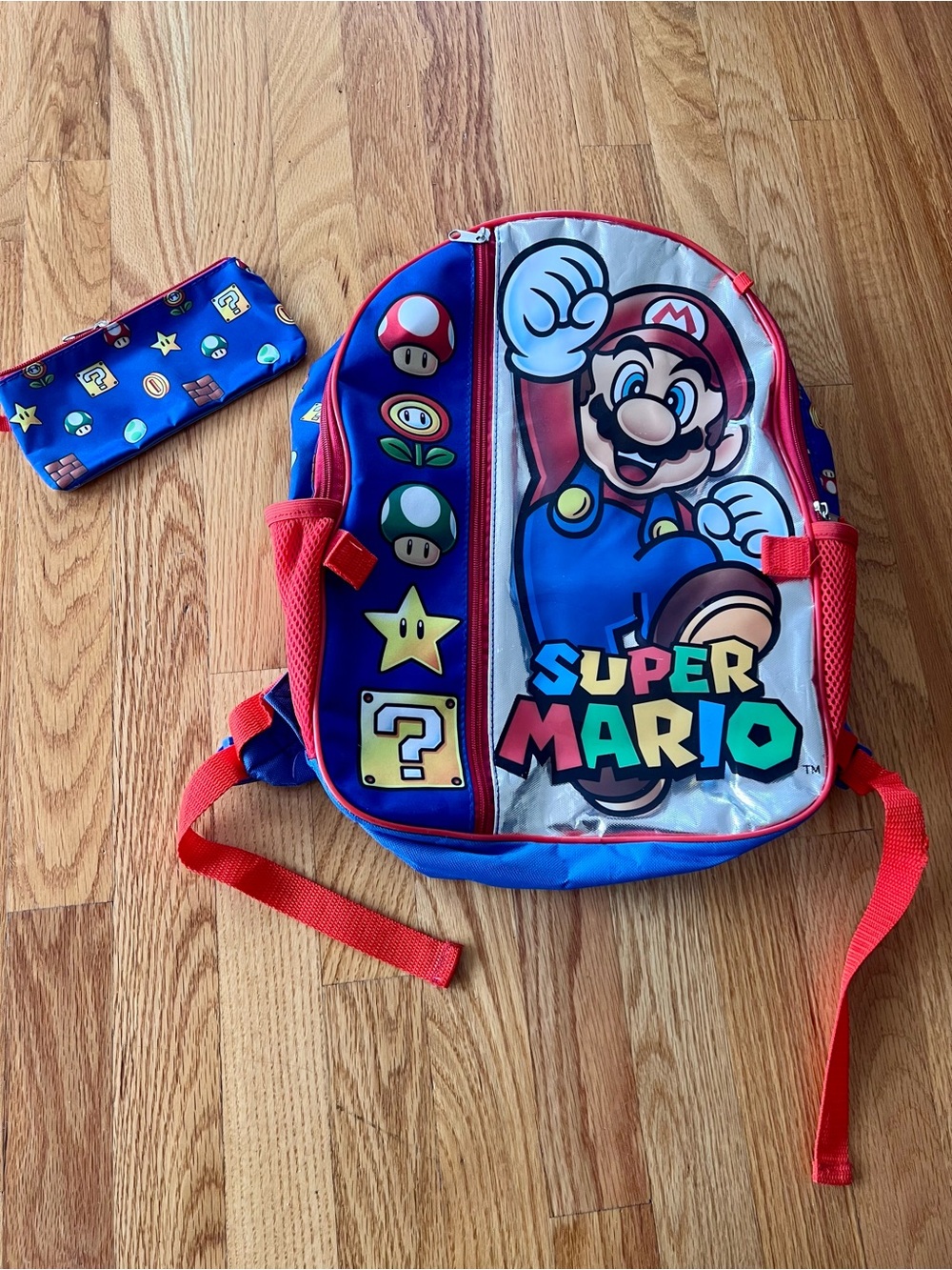 Nintendo Super Mario Blue & Red Kids Backpack with Matching Pencil Case